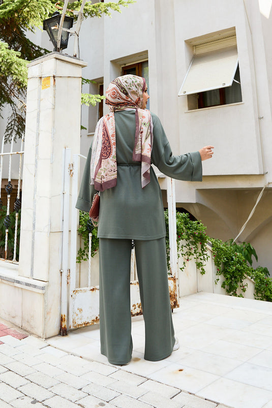 Removable Belted Two-Piece Oysho Set, Almond Green