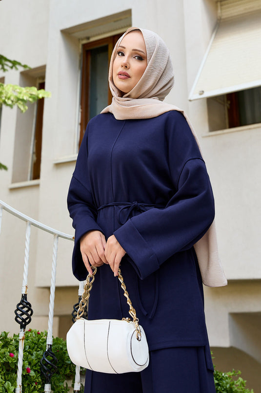 بدلة أويشو من قطعتين قابلة للإزالة بحزام باللون الأزرق الداكن