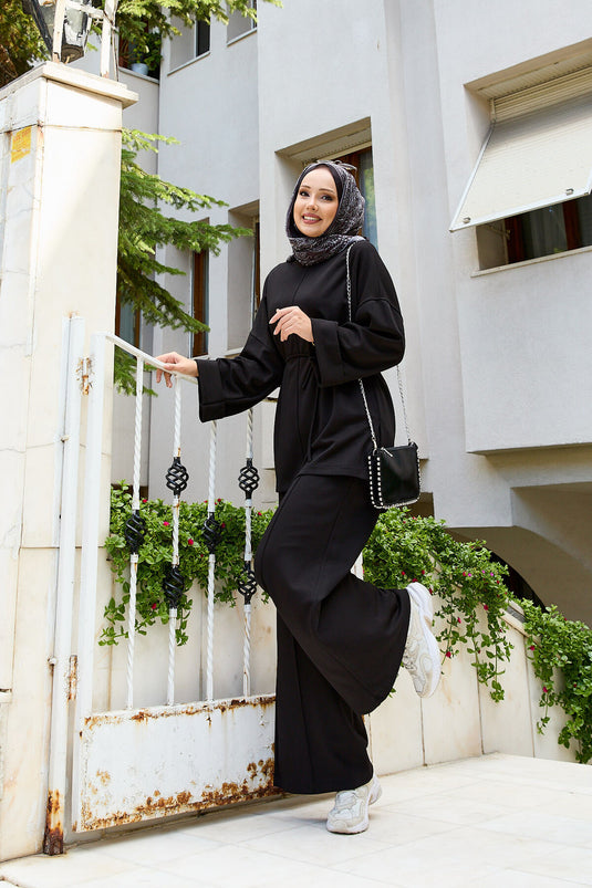 طقم أويشو الأسود المكون من قطعتين مع حزام قابل للإزالة