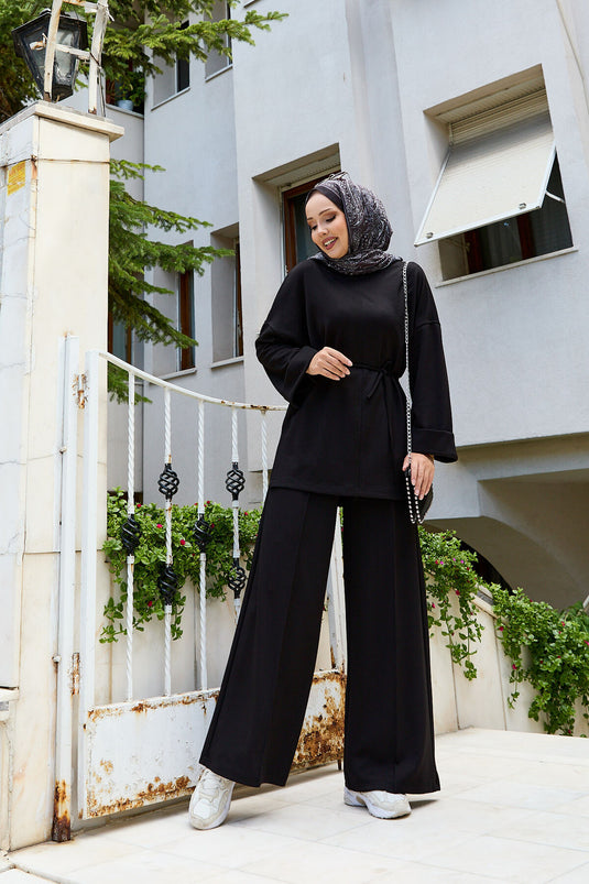 طقم أويشو الأسود المكون من قطعتين مع حزام قابل للإزالة