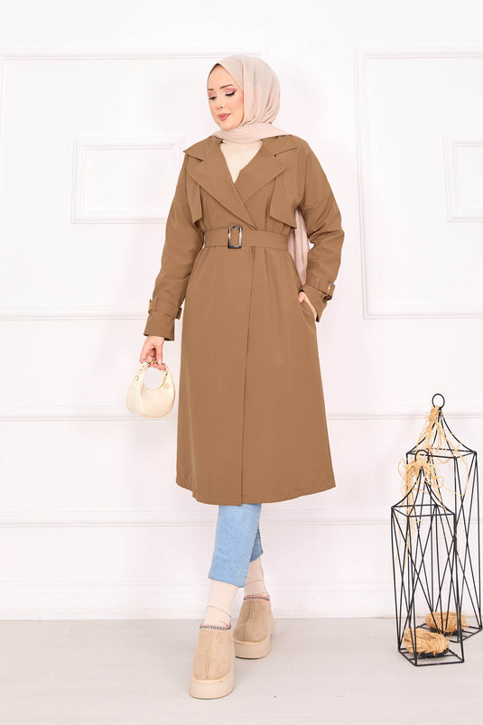 Trench con maniche regolabili e cintura mobile - Marrone chiaro