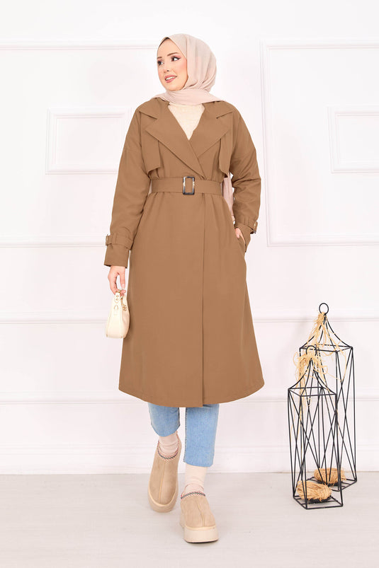 Trench con maniche regolabili e cintura mobile - Marrone chiaro