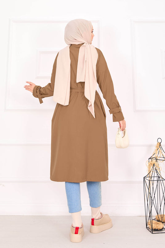 Trench con maniche regolabili e cintura mobile - Marrone chiaro
