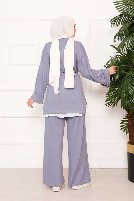 Mobile Belted Sleeve Folding Detailed Oyşo Set Gray