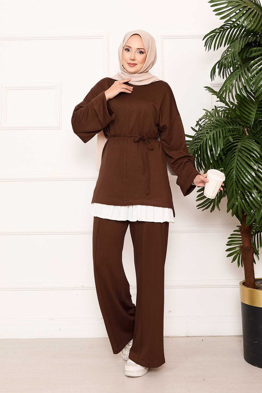 طقم أويشو المتنقل بحزام وأكمام قابلة للطي مع تفاصيل دقيقة - قهوة