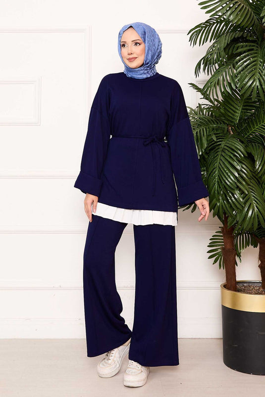 Mobile Belted Arm Folding Detailed Oyşo Set Navy Blue