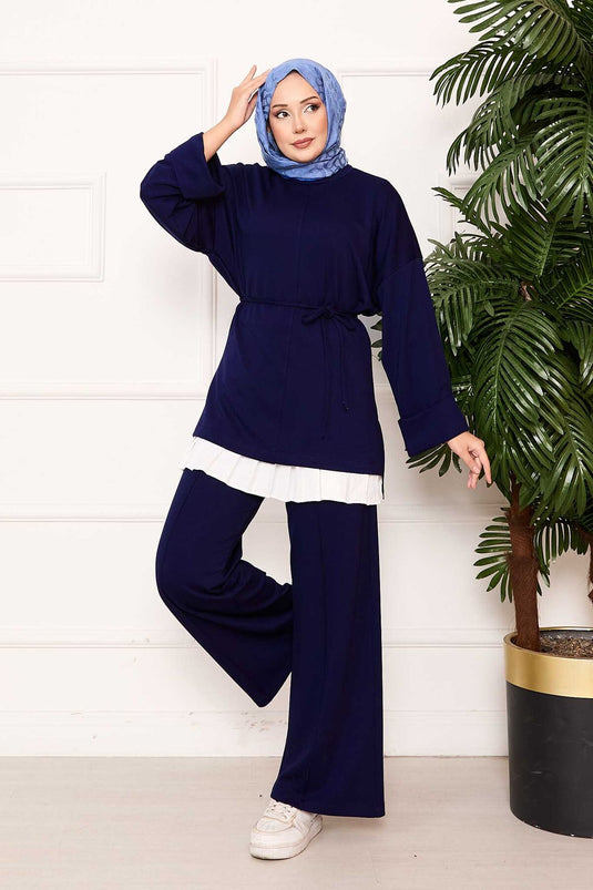 Mobile Belted Arm Folding Detailed Oyşo Set Navy Blue