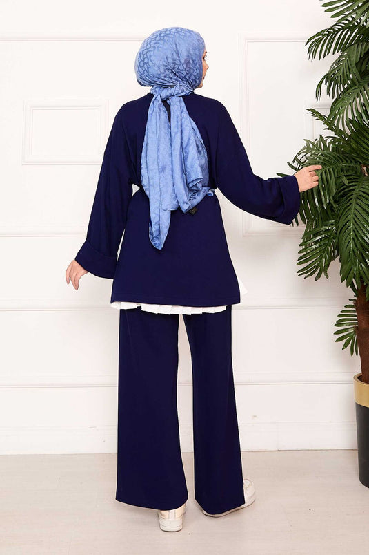 Mobile Belted Arm Folding Detailed Oyşo Set Navy Blue