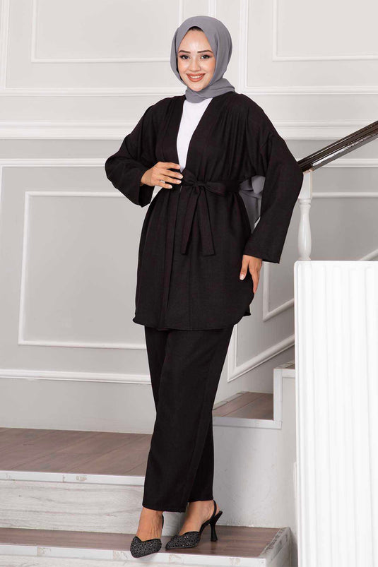 Ensemble kimono hijab avec ceinture mobile noir