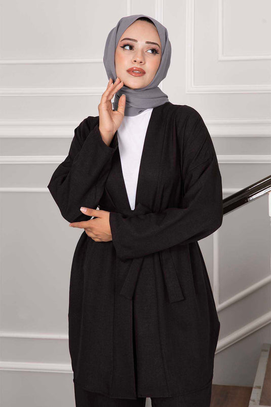 Mobiele hijab-kimonoset met riem, zwart