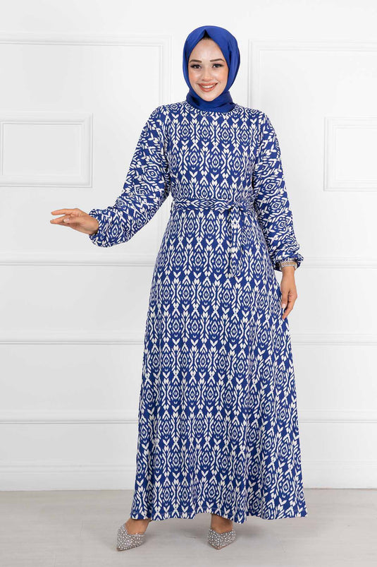 Robe hijab amovible à manches chauve-souris et ceinture Saxe