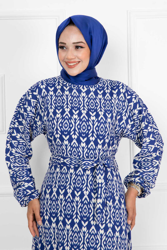 Robe hijab amovible à manches chauve-souris et ceinture Saxe