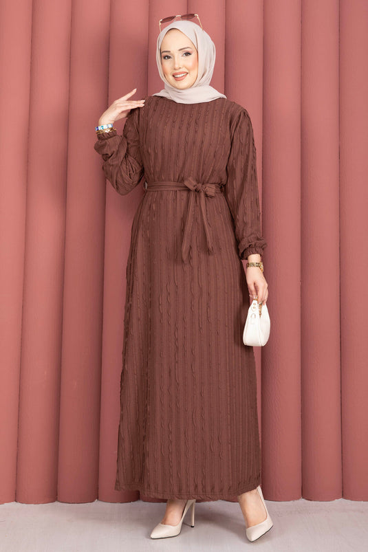 Zaranur Dress with Detachable Belt Brown