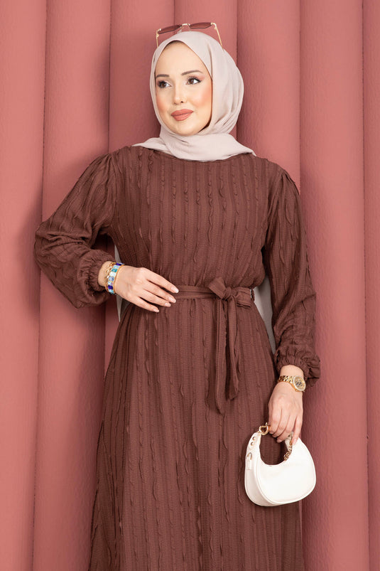 Zaranur Dress with Detachable Belt Brown