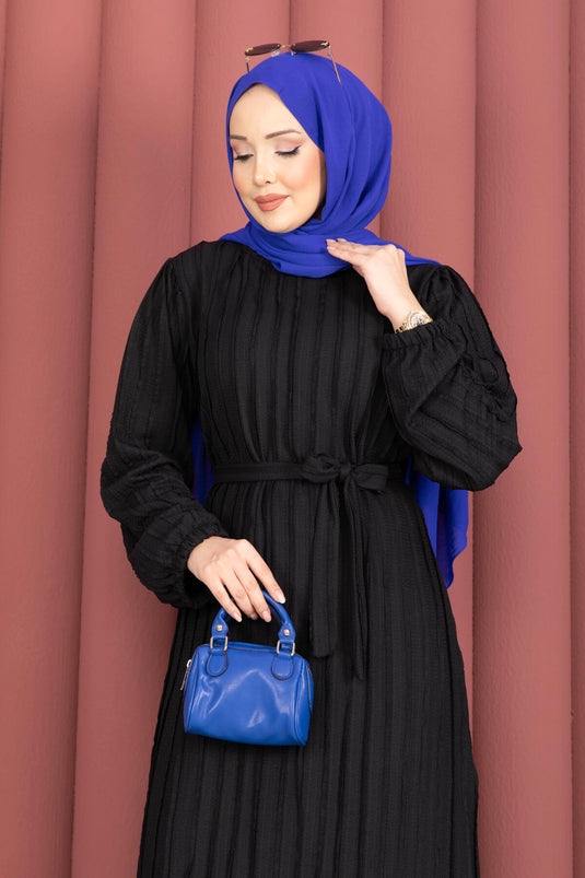 Zaranur Dress with Detachable Belt Black