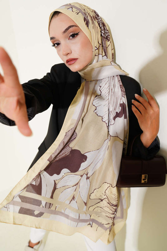 وشاح لينا بنقشة شيلا، لون أصفر فاتح