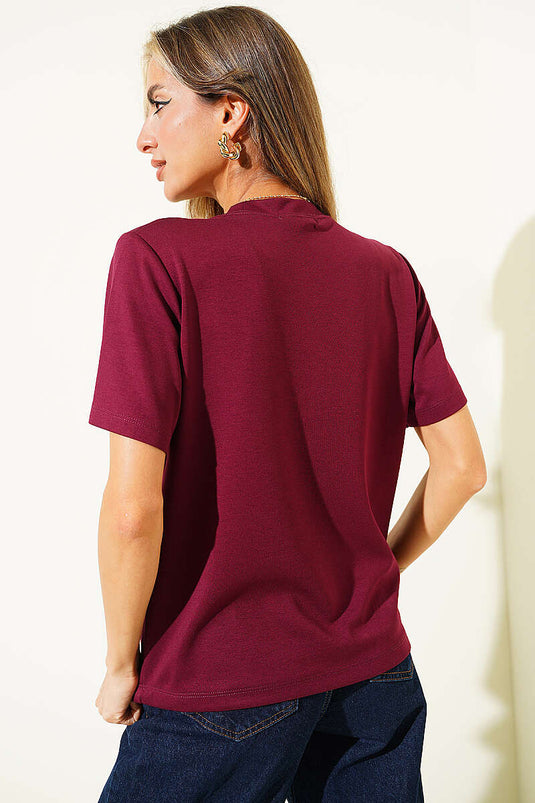 Shouke Kabartmalı T-shirt Bordo