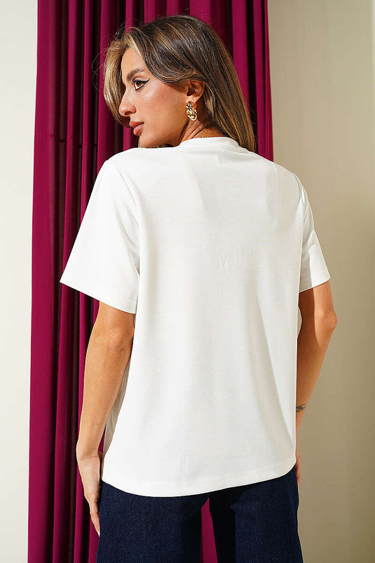 Shouke Kabartmalı T-shirt Ekru