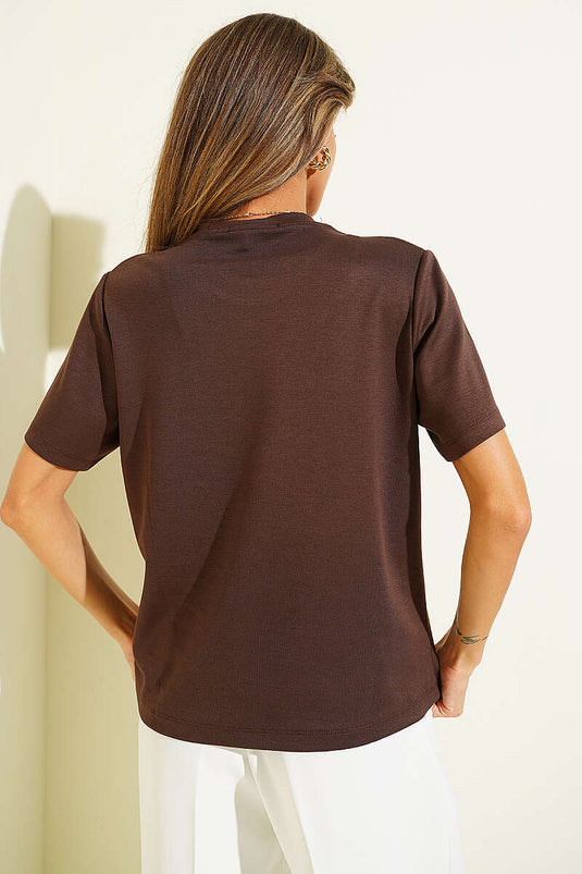 Shouke Kabartmalı T-shirt Kahve