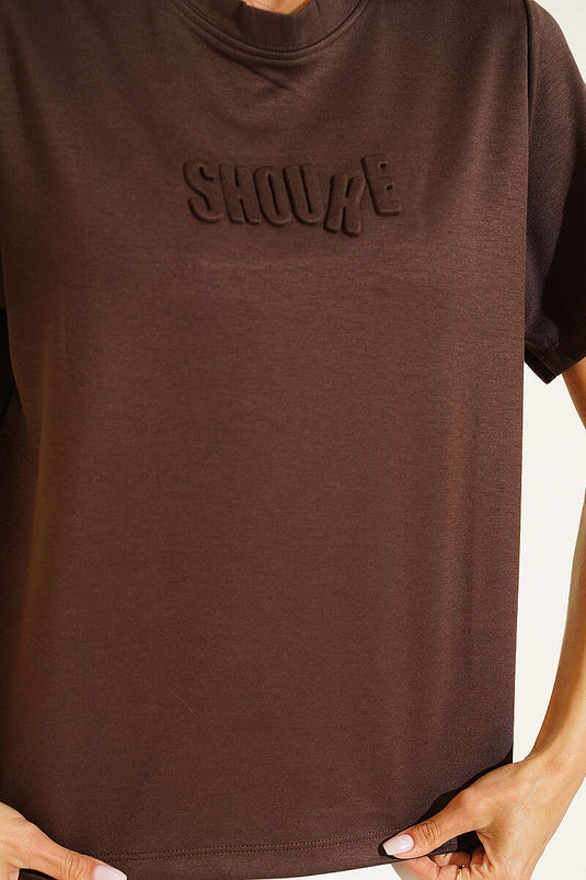 Shouke Kabartmalı T-shirt Kahve