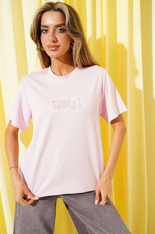 Shouke Kabartmalı T-shirt Pembe