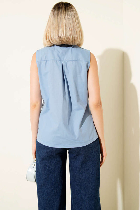 Mouwloos kort shirt blauw