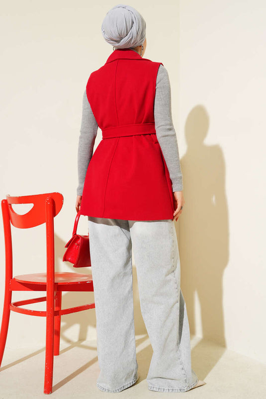Gilet in cashmere con cintura e maniche a zero, rosso