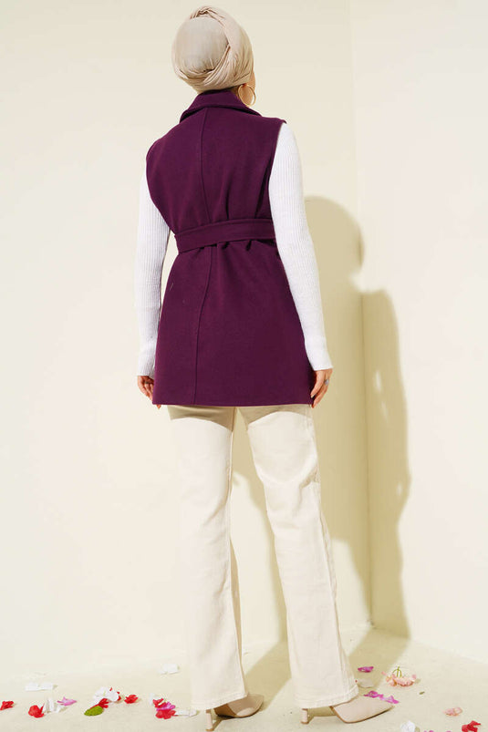 Zero Sleeve Belted Cashmere Vest Purple