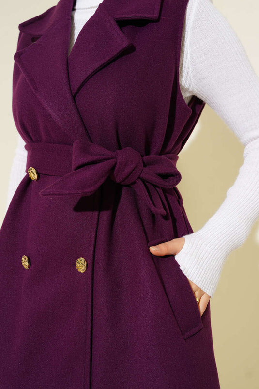 Zero Sleeve Belted Cashmere Vest Purple