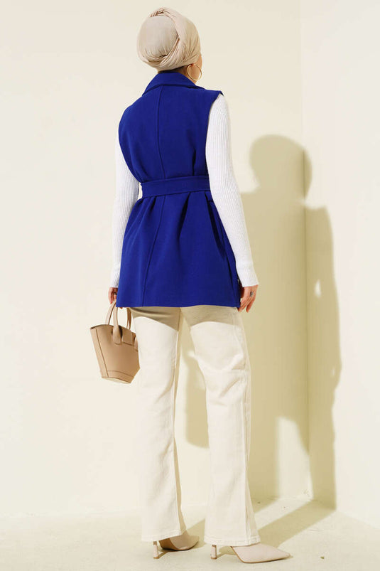 Zero Sleeve Belted Cashmere Vest in Saks