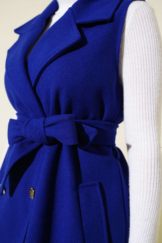 Zero Sleeve Belted Cashmere Vest in Saks