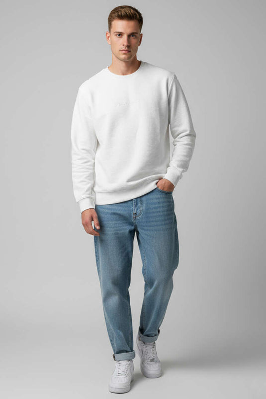 Sweat-shirt homme col rond blanc
