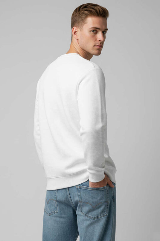 Sweat-shirt homme col rond blanc
