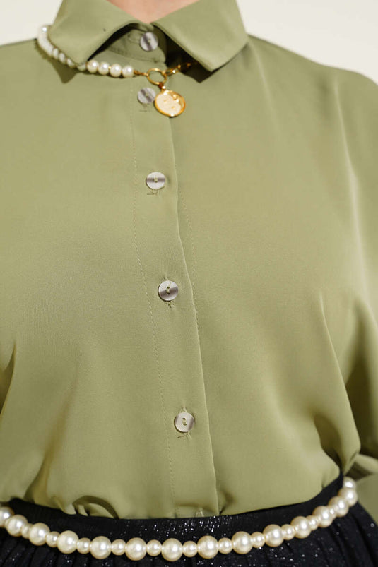 Camicia Basic in Chiffon Verde Oliva