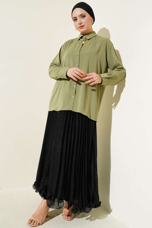 Camicia Basic in Chiffon Verde Oliva