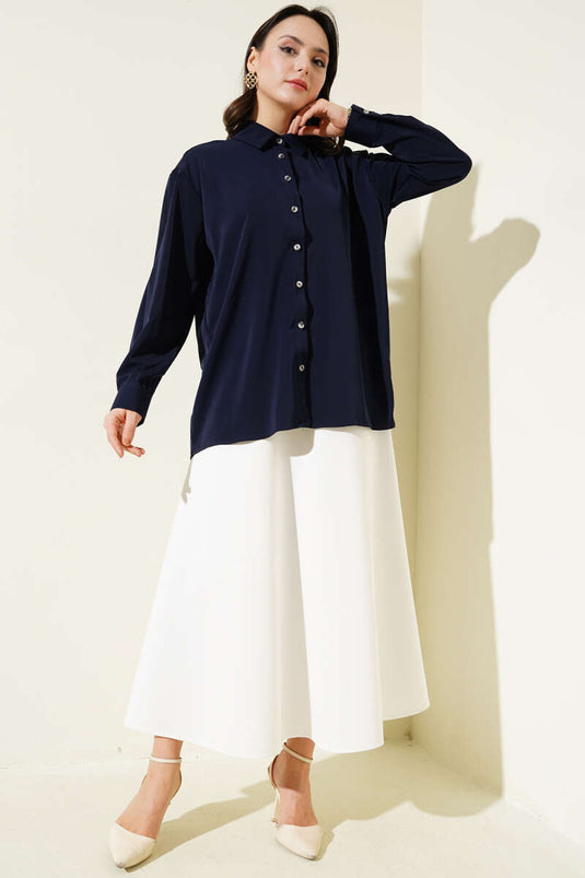 Chiffon Basis Blouse Donkerblauw