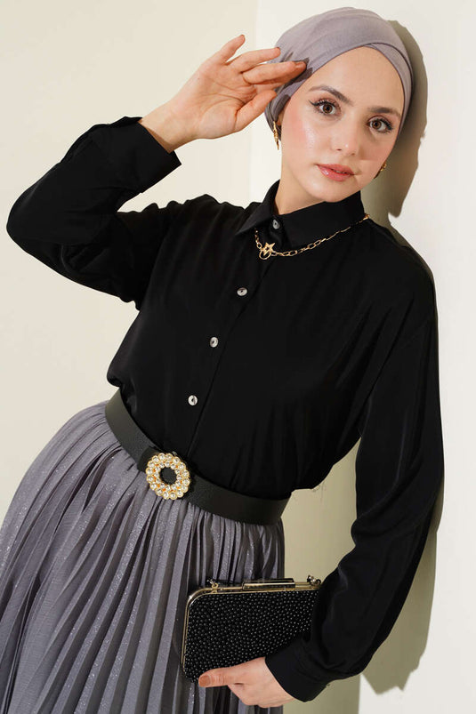 Schwarze Chiffon Basic Bluse