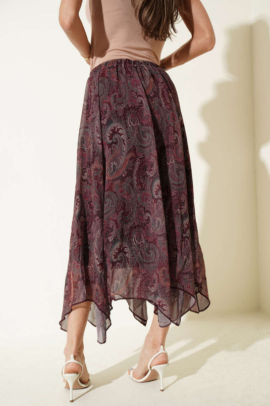 Chiffon Paisley Pattern Skirt Burgundy