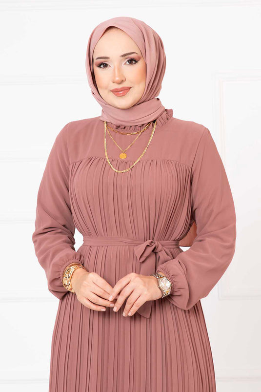 Chiffon Pleated Modest Dress Dusty Rose