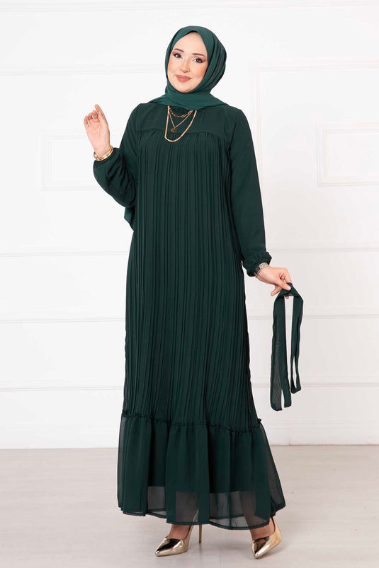 Chiffon Pleated Hijab Dress Emerald