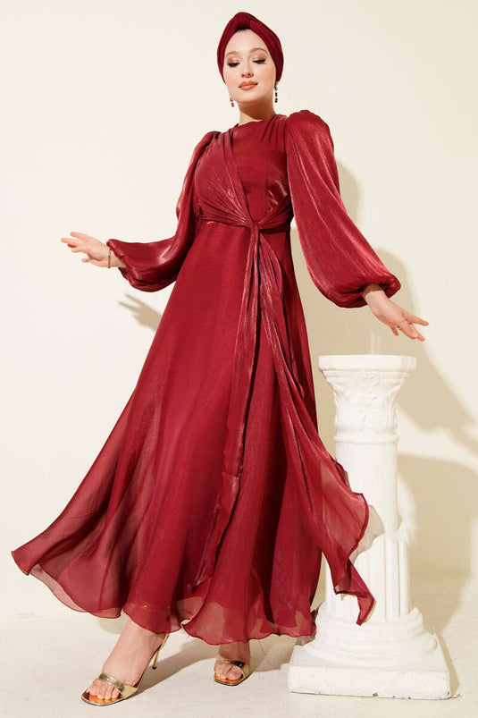 Burgundy Chiffon Side-Tied Evening Gown