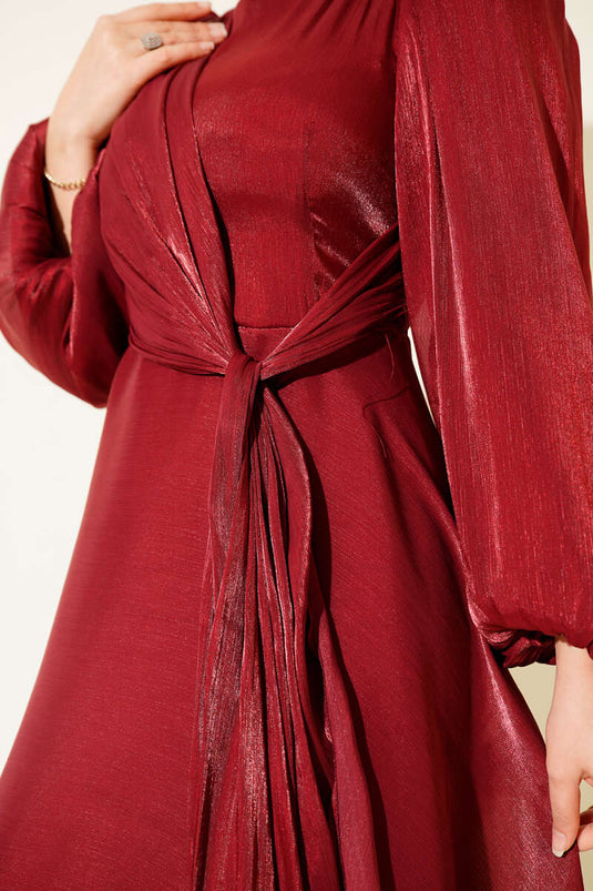 Burgundy Chiffon Side-Tied Evening Gown