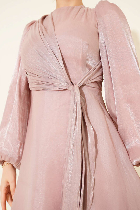 Abito da sera in chiffon con lacci laterali, rosa antico
