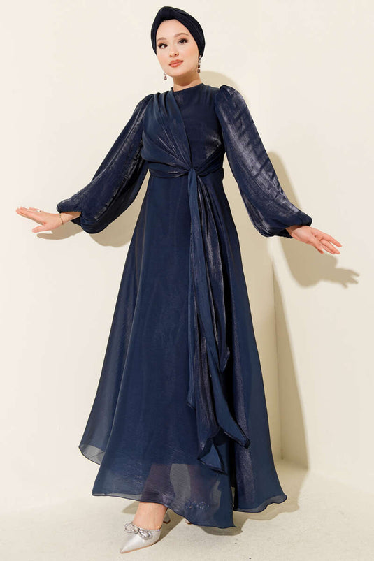 Chiffon Side-Tied Evening Dress Navy