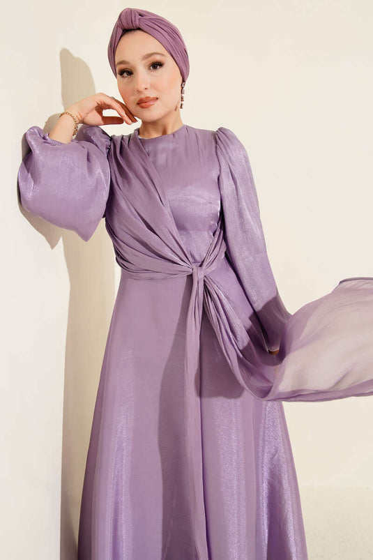 Chiffon Side-Tied Evening Gown Lilac
