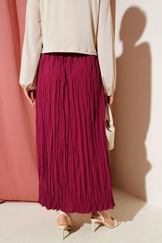 Jupe froissée à plis épais et taille élastique bordeaux