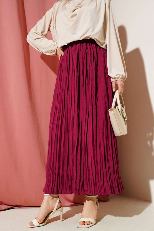 Jupe froissée à plis épais et taille élastique bordeaux