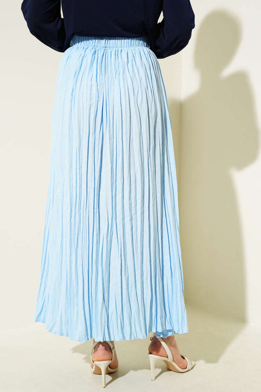 Jupe plissée bleue à taille élastique élastique et fronces