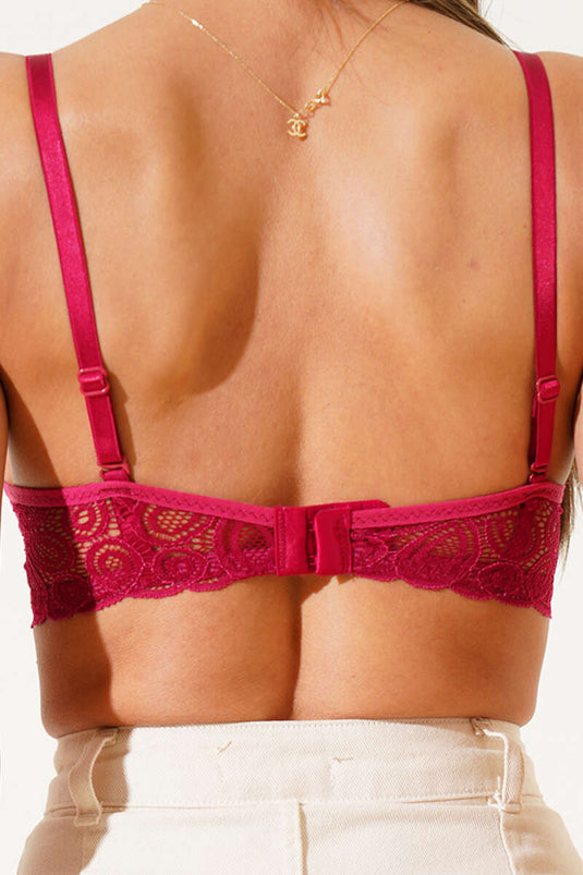 حمالة صدر متقاطعة من الدانتيل مبطنة بالسيليكون - لون عنابي