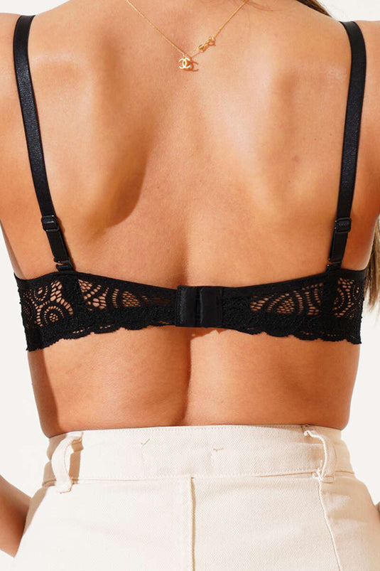 حمالة صدر متقاطعة مبطنة بالسيليكون من الدانتيل باللون الأسود